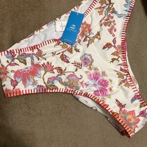 Cupshe White Floral Bikini Bottoms with Pink Trim